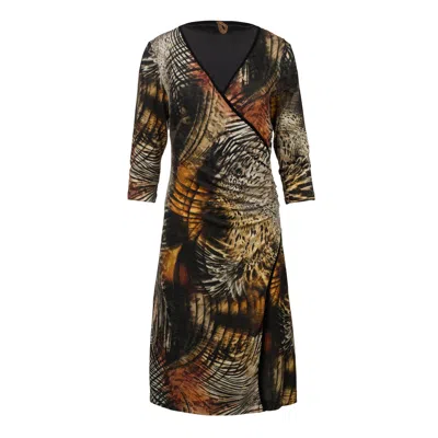 Conquista Women's Brown Abstract Animal Print Crossover Dress