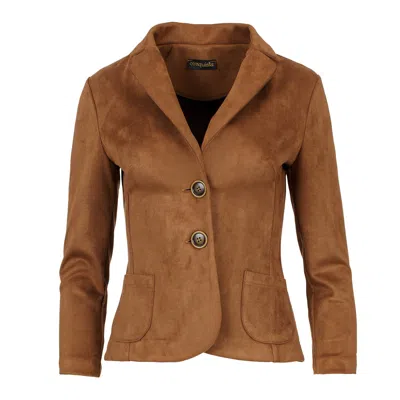 Conquista Women's Brown Alcantara-look Fitted Jacket