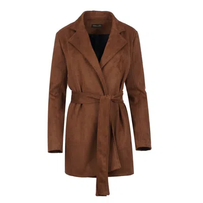 Conquista Women's Brown Alcantara-look Jacket With Belt