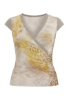 Conquista Women's Brown Animal Print Crossover Top In Multi