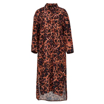Conquista Women's Brown Animal Print Midi Dress With Side Slits