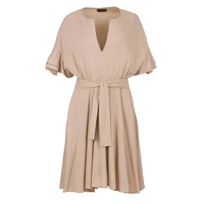 Conquista Women's Brown Beige Dress With Ruffle Sleeves