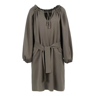 Conquista Women's Brown Belted Olive Colour Dress With Pockets