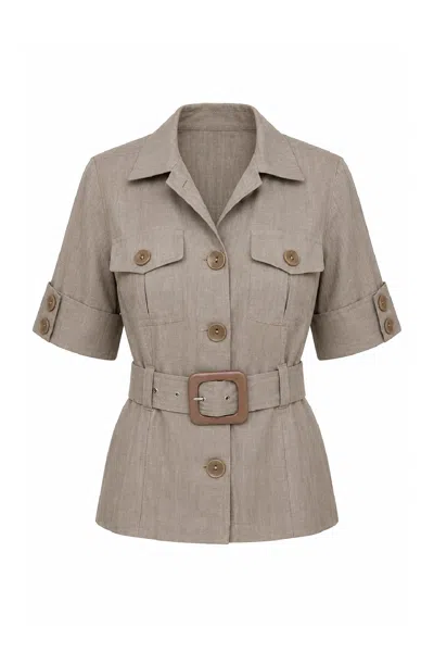 Conquista Women's Brown Belted Utility Jacket In Gray