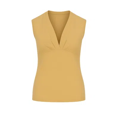Conquista Women's Brown Bisuit Sleeveless V-neck Jersey Top – Stretch Cotton-blend Fabric