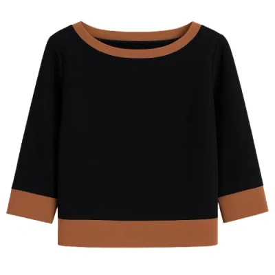 Conquista Women's Brown Boat Neck Top With Zip Detail
