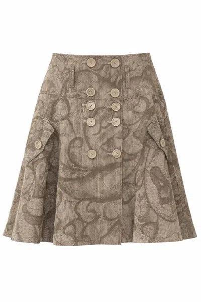 Conquista Women's Brown Button-front Jacquard Mini Skirt