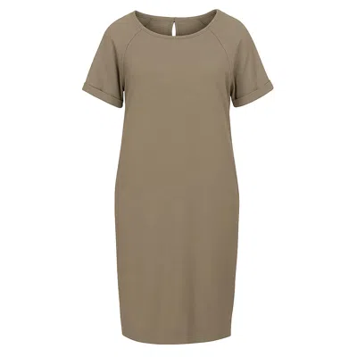 Conquista Women's Brown Camel Punto Di Roma Short Sleeve Dress With Pockets