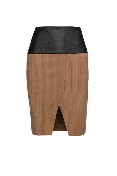 Conquista Women's Brown Camel Striped Pencil Skirt By Si Fashion