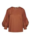 Conquista Women's Brown Chocolate Top With Bishop Sleeves In Sustainable Fabric. In Brown