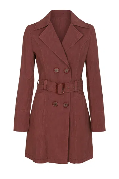 Conquista Women's Brown Double-breasted Belted Trench Jacket In Washed Lyocell