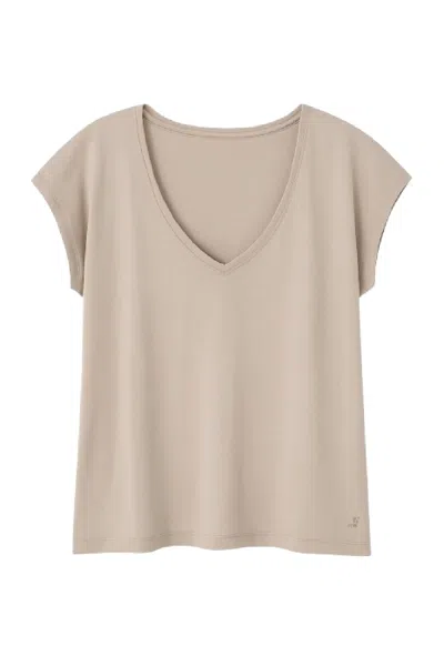 Conquista Women's Brown Essential Dolman Sleeve V-neck T-shirt