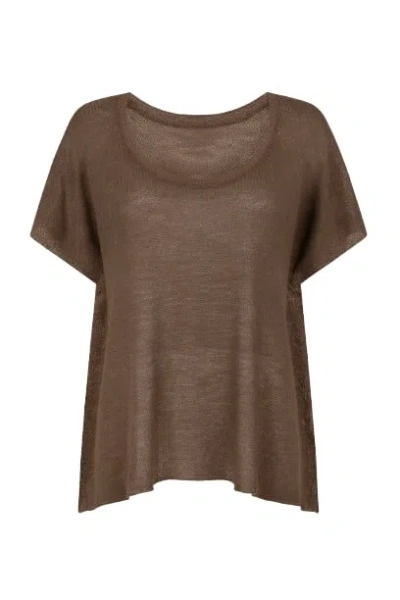 Conquista Women's Brown Fine-knit Linen Top