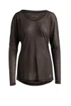 Conquista Women's Brown Knit Top With Long Batwing Sleeves In Stretch Jersey Sustainable Fabric In Brown