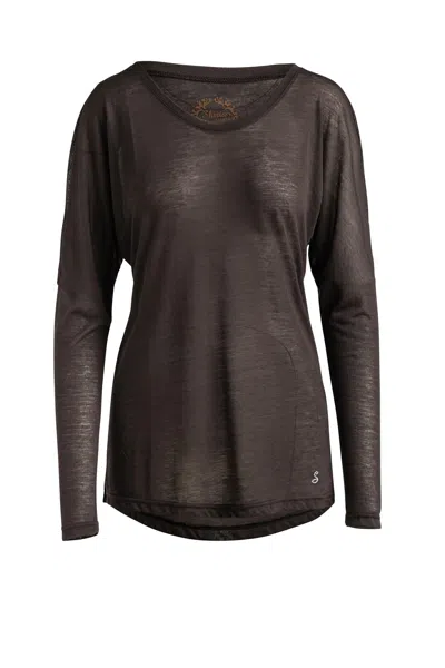 Conquista Women's Brown Knit Top With Long Batwing Sleeves In Stretch Jersey Sustainable Fabric