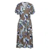 Conquista Women's Brown Linen Style Floral Print Midi Dress With Belt In Brown