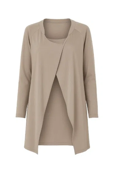 Conquista Women's Brown Long Relaxed Asymmetric Stretch Jersey Cardigan