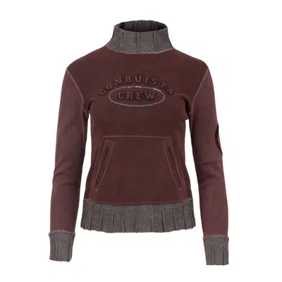 Conquista Women's Brown Long Sleeve Top With Embroidery Detail