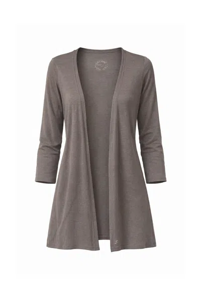 Conquista Women's Brown Open-front Three-quarter Sleeve Jersey Cardigan In Gray