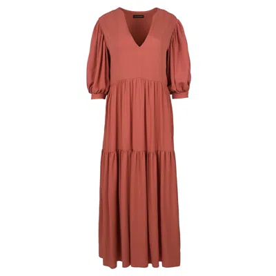 Conquista Women's Brown / Red Terracotta V Neck Maxi Dress In Brown/red