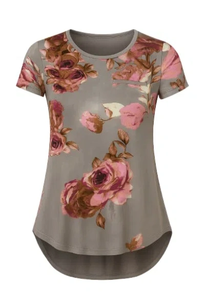 Conquista Women's Brown Short Sleeve Floral Top