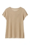 Conquista Women's Brown Short Sleeve Semi Sheer Top With Shoulder Slits In Brown