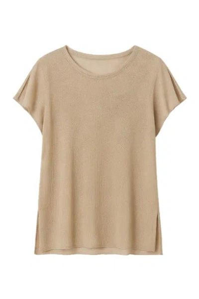 Conquista Women's Brown Short Sleeve Semi Sheer Top With Shoulder Slits