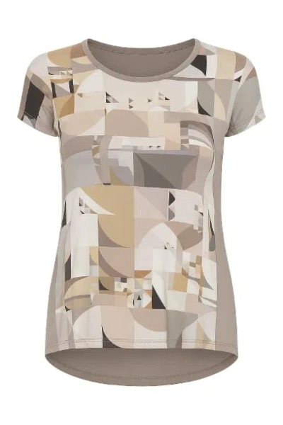 Conquista Women's Brown Short Sleeved Geometric Print Top