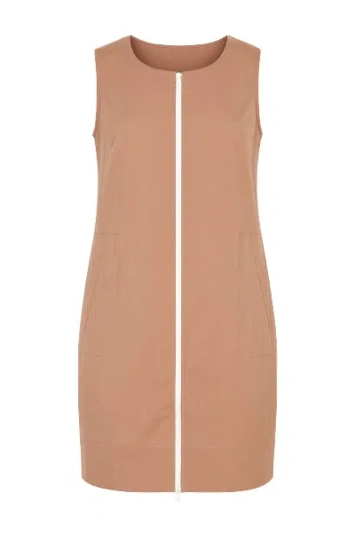 Conquista Women's Brown Sleeveless Sack Dress In Woven Fabric