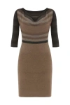 Conquista Women's Brown Stripe Detail Elbow Sleeve Knit Dress With Lining In Brown