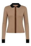 Conquista Women's Brown Three Tone Jersey Shirt With Peter Pan Collar In Brown