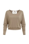 Conquista Women's Brown Tie Back Top In Iron In Gray