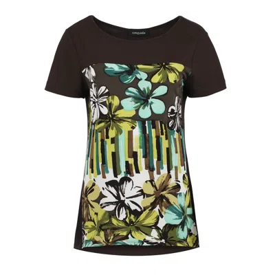 Conquista Women's Brown Tropical Floral Print Longline Top