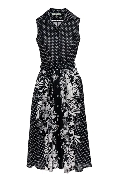 Conquista Women's Button Detail Black Print Dress