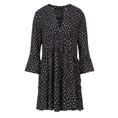 Conquista Women's Camel & Dark Grey A Line Dress With Bell Sleeves In Beige/gray