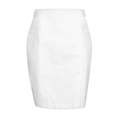 Conquista Women's Chic White Cotton-elastane Pencil Skirt With Decorative Stitching & Hidden Zipper