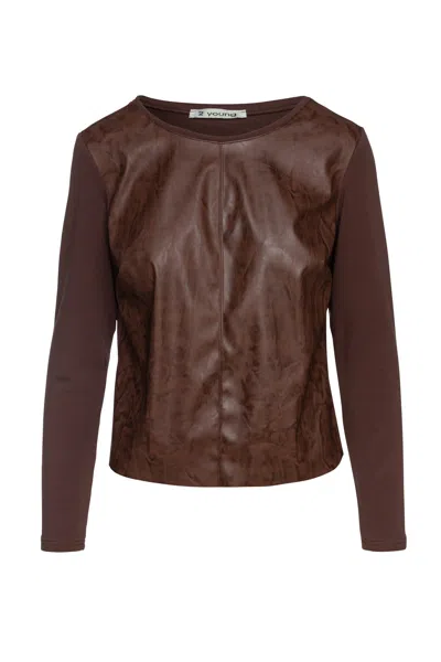Conquista Women's Chocolate Brown Faux Leather Detail Top