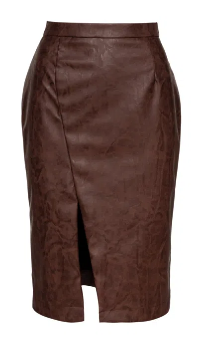 Conquista Women's Chocolate Brown Faux Leather Pencil Skirt