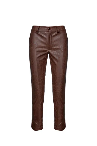 Conquista Women's Chocolate Brown Faux Moire Leather Pants