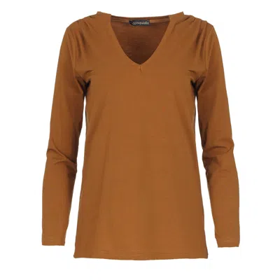 Conquista Women's Chocolate Brown Jersey V Neck Top