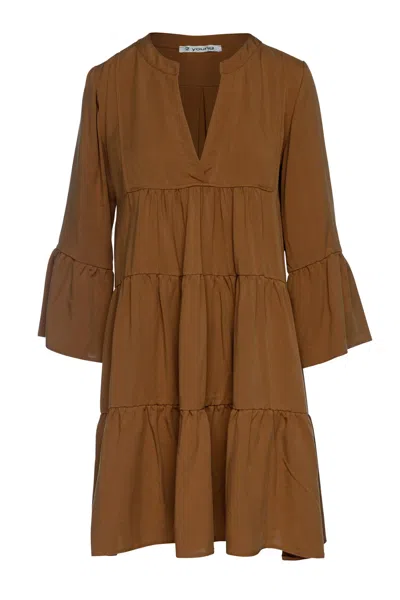 Conquista Women's Chocolate Brown Tencel Gathered Seams Dress
