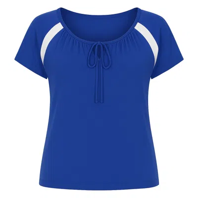 Conquista Women's  Blue Contrast Panel Tie-detail Top With Short Sleeves