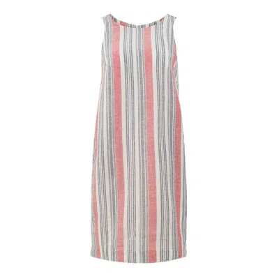 Conquista Women's Coral Striped Cotton-linen Dress With Pockets In Orange
