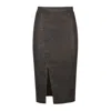 Conquista Women's Dark Brown Washed Jean-effect Midi Skirt – Front Slit, Hidden Zipper In Brown