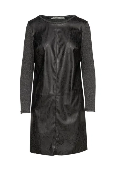 Conquista Women's Dark Grey Faux Leather Detail Knit Dress