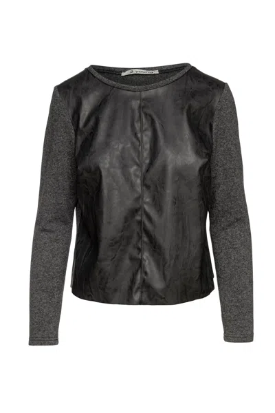 Conquista Women's Dark Grey Faux Leather Detail Top