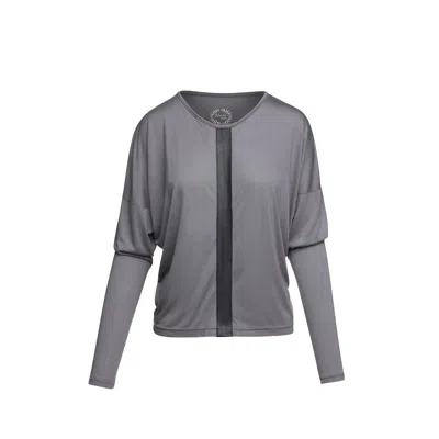 Conquista Women's Dark Grey Top With Faux Leather Detail