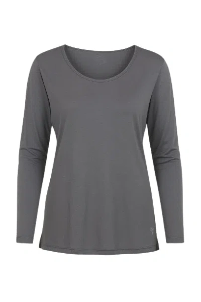 Conquista Women's Dark Grey Top With Long Batwing Sleeves In Gray