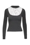 Conquista Women's Dark Grey Top With Poplin Detail In Grey
