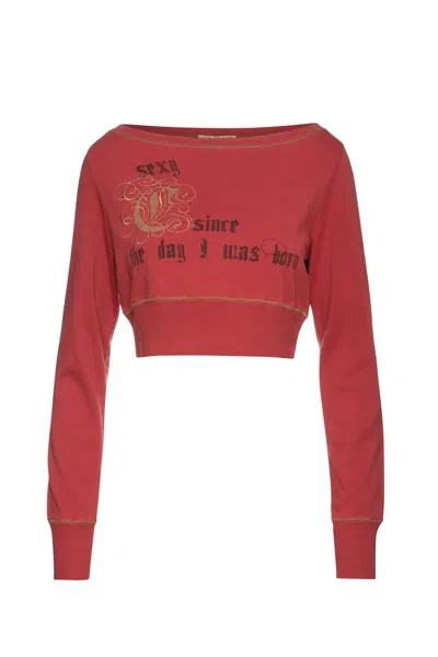 Conquista Women's Dark Red Crop Print Top With Applique Detail
